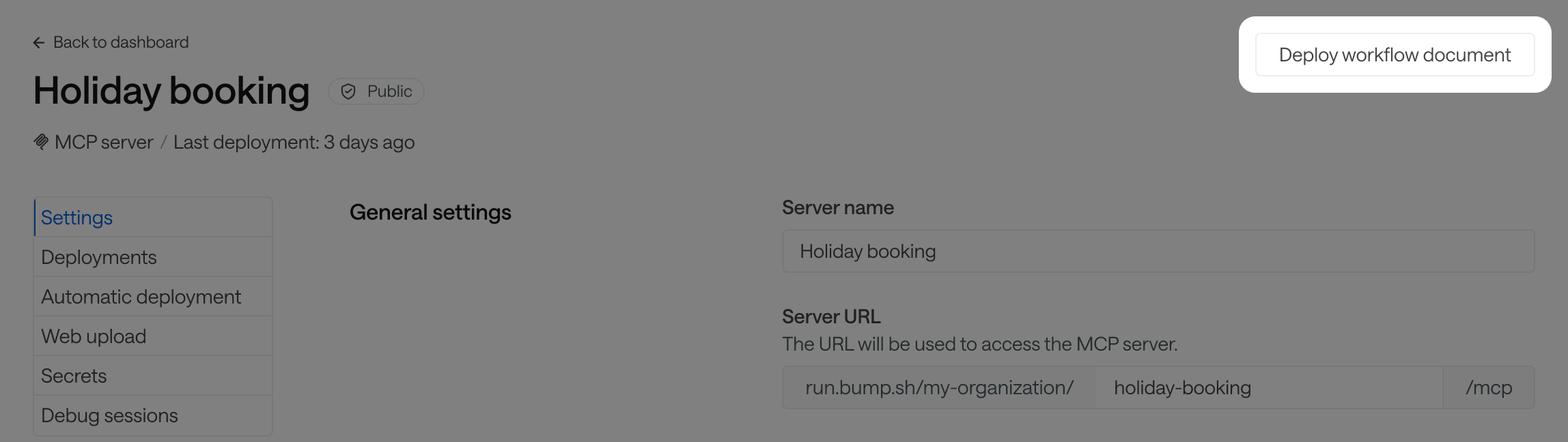 MCP servers deploy new workflow document button